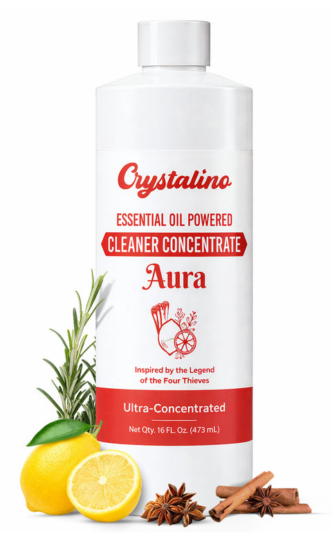 Crystalino Aura | Case of 12 | 16 Fl Oz Cleaner Concentrate | Inspired by the Tale of French Thieves Essential Oil Blend