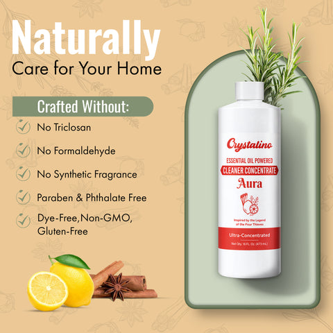 Crystalino Aura | Case of 12 | 16 Fl Oz Cleaner Concentrate | Inspired by the Tale of French Thieves Essential Oil Blend