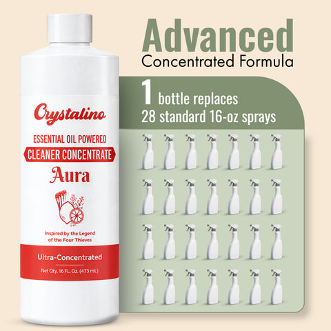 Crystalino Aura | Case of 12 | 16 Fl Oz Cleaner Concentrate | Inspired by the Tale of French Thieves Essential Oil Blend
